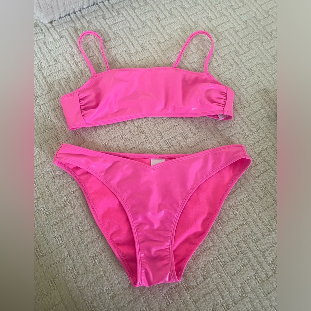Hot pink shiny target bikini L